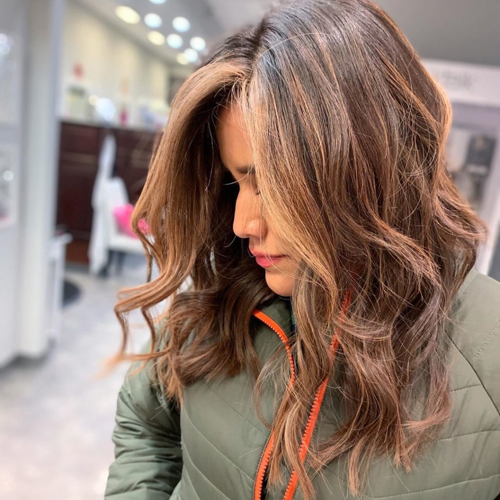 brunette balayage to conceal grey hair