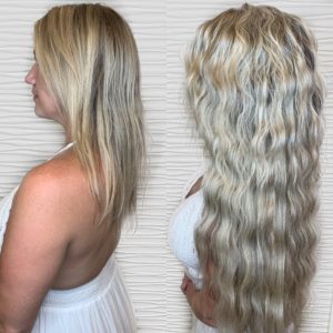 wavy blonde hand tied weft extensions salon VA Beach 3